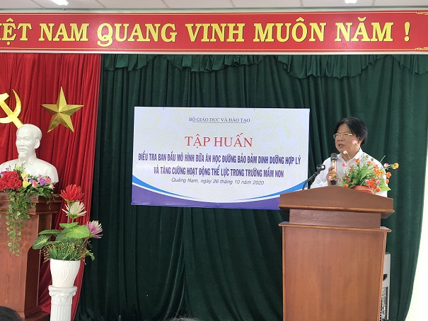 Bộ Giáo dục và Đào tạo tổ chức Tập huấn Điều tra ban đầu về dinh dưỡng và giáo dục thể chất cho cán bộ quản lý, giáo viên 02 trường mầm non tại tỉnh Quảng Nam.