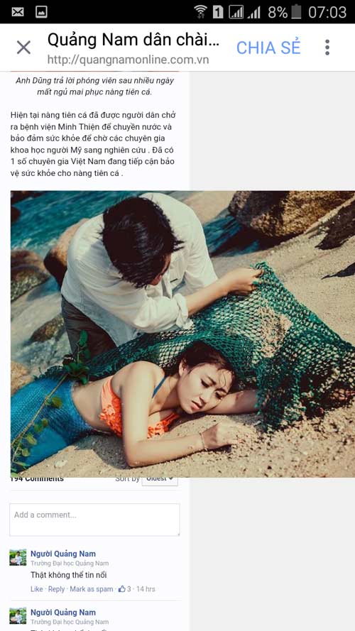 Xử phạt vi phạm hành chính về thông tin sai sự thật về bài viết “Quảng Nam dân chài lưới bắt được nàng tiên cá”
